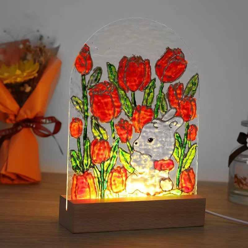 مصباح توليب اصنعها بنفسك،  يعمل بالطاقة، أضواء ليلية شفافة فارغة من الأكريليك، مصابيح لوحة طلاء يدوية، زخرفة يدوية لديكور المنزل