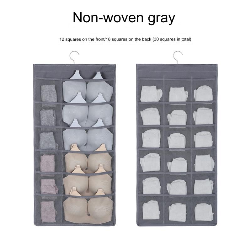 منظم تخزين حائطي مزدوج الجوانب مع جيوب شبكية وخطاف معدني، رمادى اللون