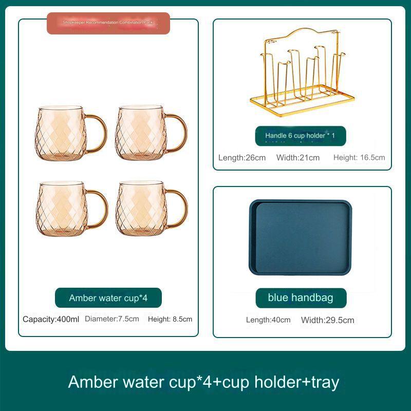 إبريق زجاجي ذو ملمس ألماسي فاخر سعة 1800 مل مع (أربعة أكواب وصينية وحامل أكواب)