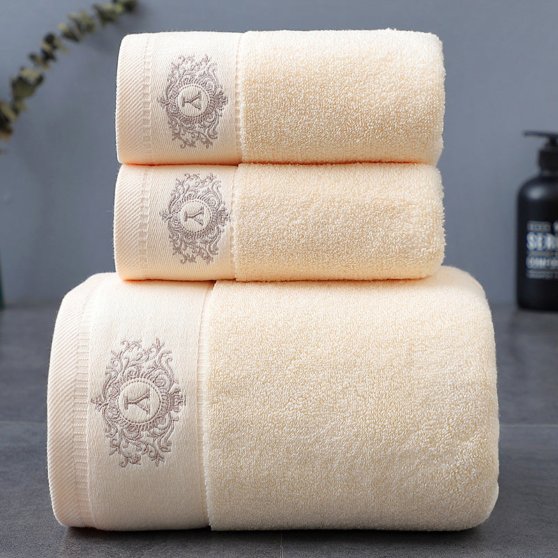 طقم فوط مطرزة بأحرف ذهبية مكون من 3 قطع، طقم فوط قطنية، فوطة غسيل، فوطة وجه، فوطة يد للحمام.