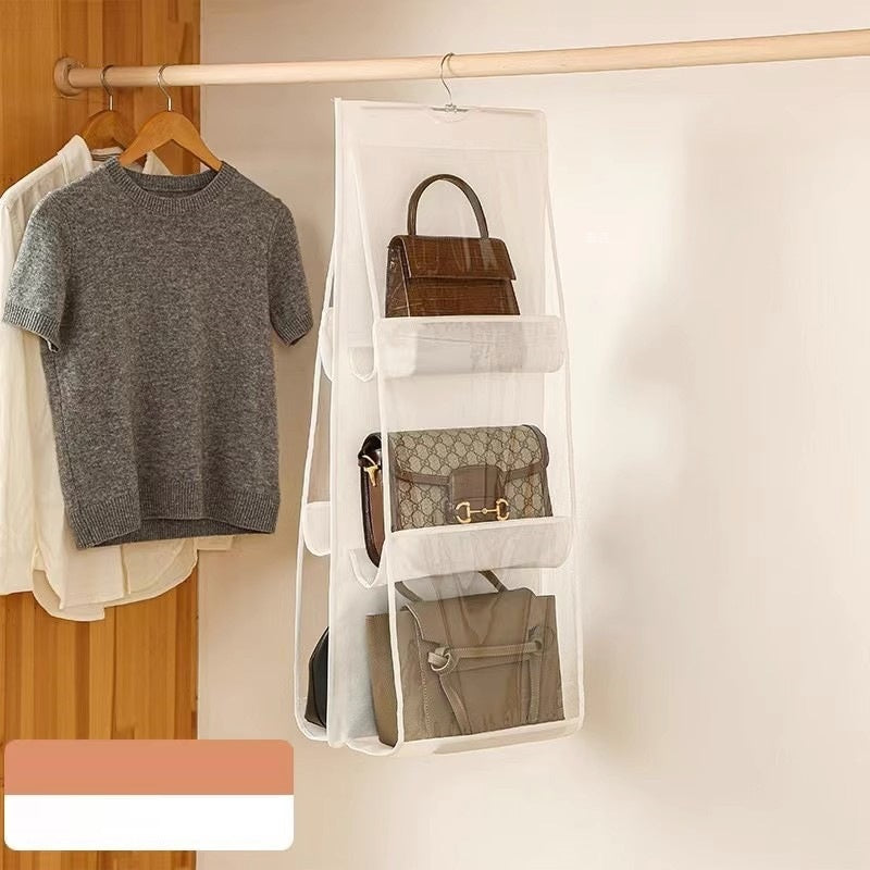 منظم خزانة لتخزين الحقائب اليدوية من ستة طبقات على الوجهين، حقيبة معلقة قابلة للطي