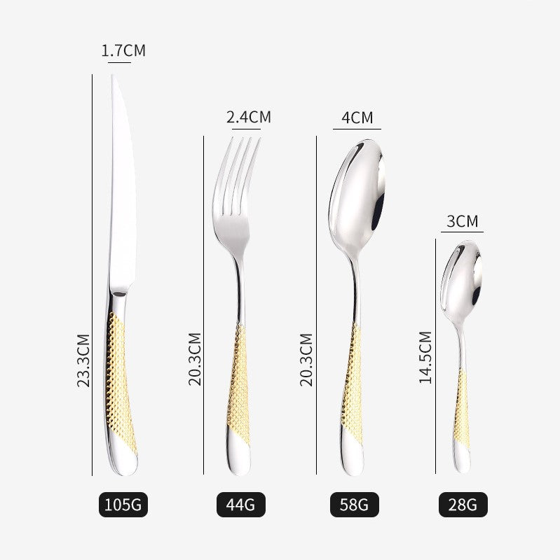 طقم أدوات مائدة فاخر من الفولاذ المقاوم للصدأ بمقبض ذهبي مكون من 4 قطع