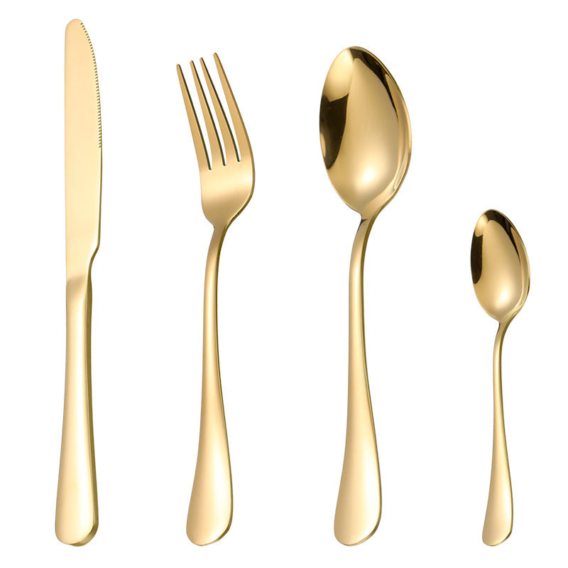 طقم أدوات مائدة ذهبية من الفولاذ المقاوم للصدأ مكون من 16 قطعة مع صندوق خشبي فاخر