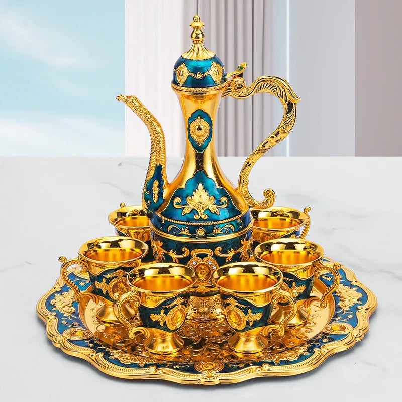 طقم فناجين قهوة معدنية ذهبية فاخرة مكون من 8 قطع