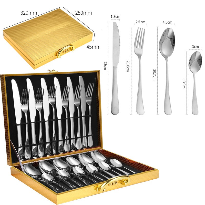 طقم ملاعق و أدوات مائدة ستانلس ستيل 410 غير قابل للصدأ يتكون من 24 قطعة مع صندوق مميز