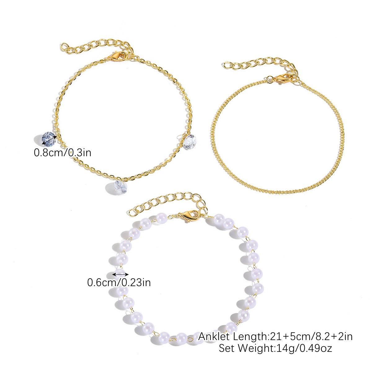 خلخال متعدد الطبقات بثلاث قطع بدلاية كريستال