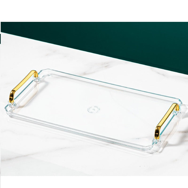 صينية بلاستيكية من خامات عالية الجودة مستطيلة  بمقابض ذهبية