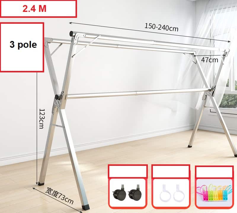 منشر ملابس مزدوج وقابل للطي من الفولاذ المقاوم للصدأ