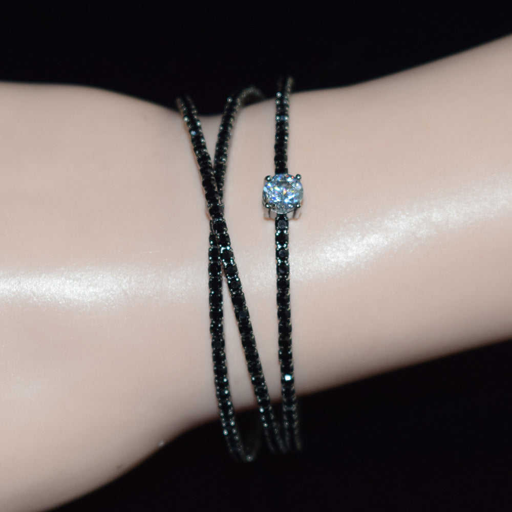 سوار عريض مزدوج مرن مرصع بالكريستال الشفاف