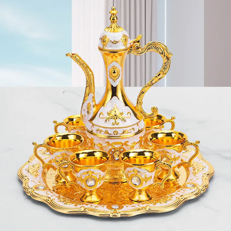 طقم فناجين قهوة معدنية ذهبية فاخرة مكون من 8 قطع