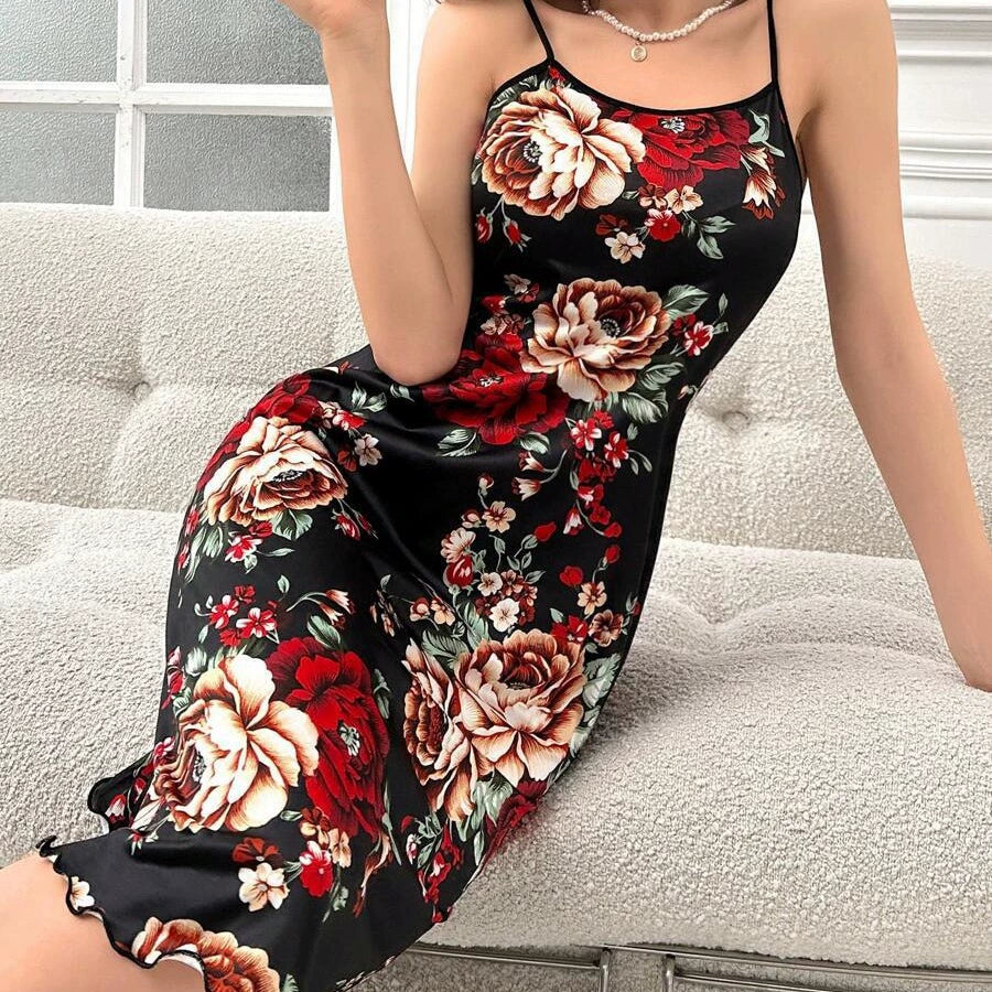 قميص نوم مريح بطبعة وردة  للنساء