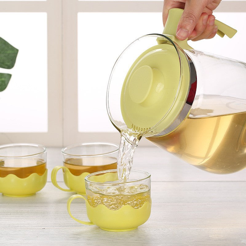 طقم إبريق زجاجي مستدير شفاف مكون من 5 قطع إبريق سعة 2 لتر مع 4 أكواب