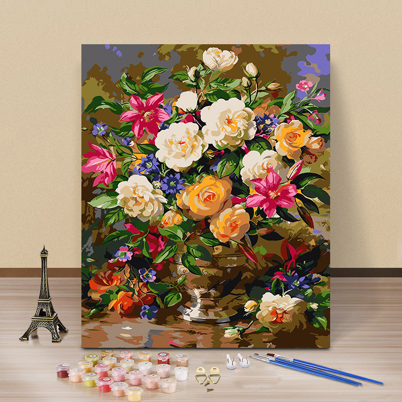 لوحة ديكورية بإطار يمكن تلوينها يدويًا زهور الالكة، لوحة زيتية يمكن تلوينها يدويًا حسب الرقم زاهى الألوان