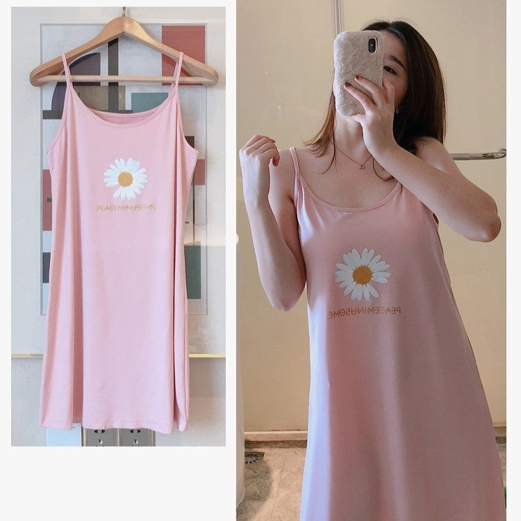 فستان نوم من القطن بطبعة زهور، قميص نوم من القطن اليكرا، مريحة في المنزل