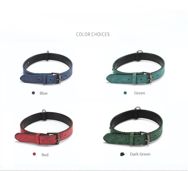 طوق من الجلد الناعم قوى للكلاب والجراء بإبزيم قابل للتعديل وحزام رقبة