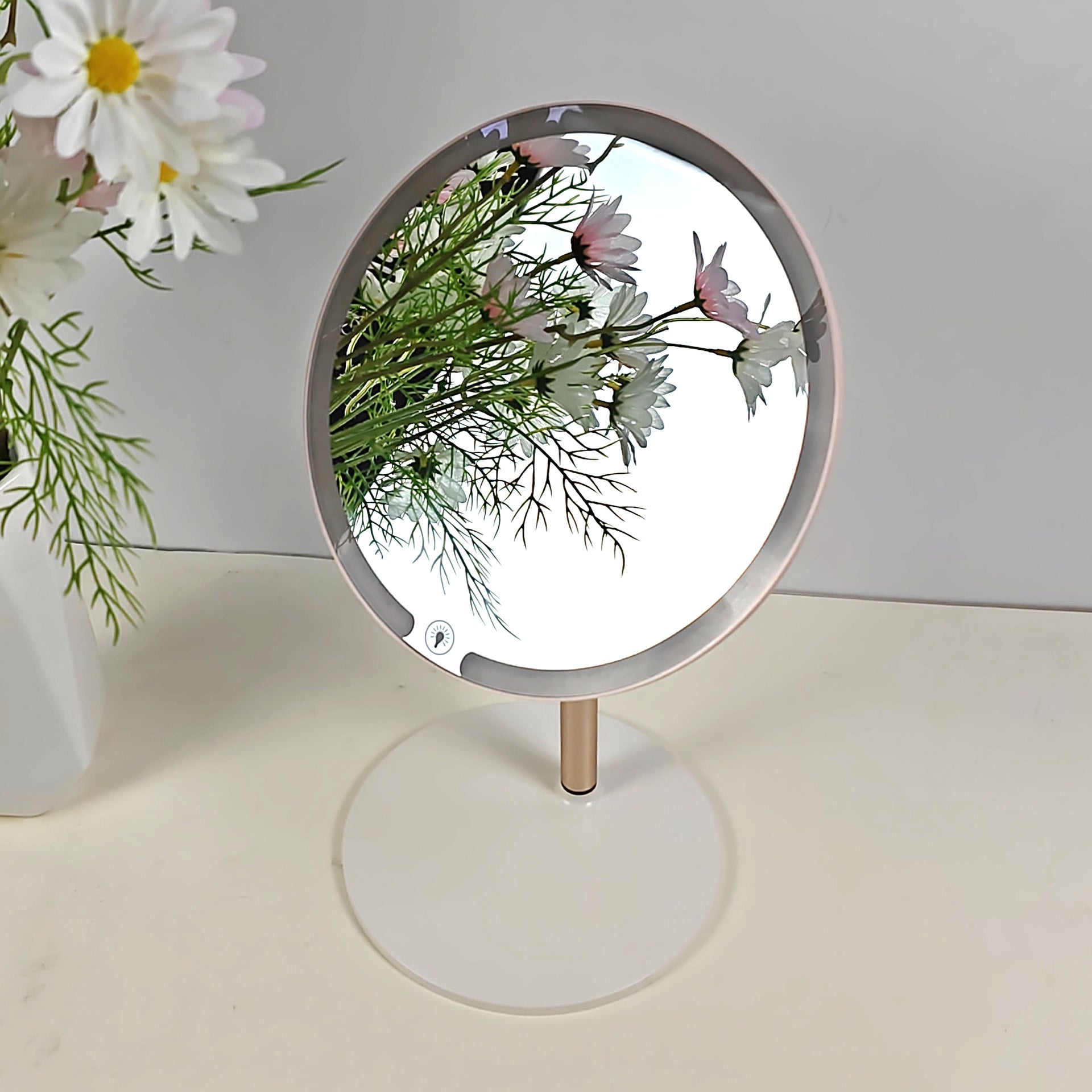 مرآة مكياج LED قابلة للتعديل 90 درجة وشاشة تعمل باللمس ذكية بإضاءة LED، مرآة مكياج محمولة لسطح الطاولة (متعددة الألوان، تعمل بمنفذ USB) حجم كبير