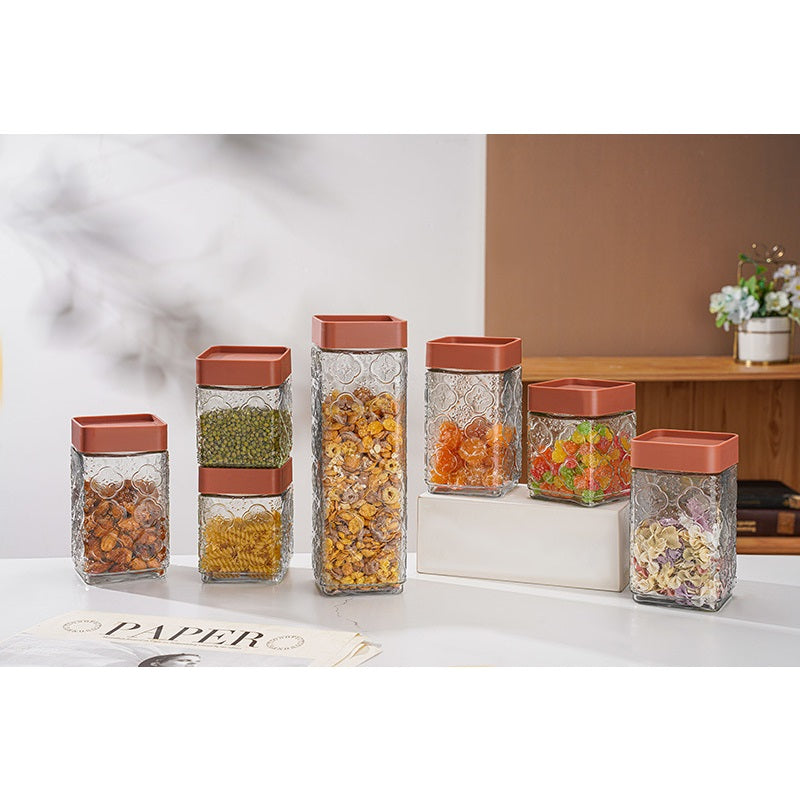 علب تخزين بقوليات و حفظ حبوب مربعة الشكل و متينة و شفافة و مضادة للرطوبة، وعاء تخزين زجاجي 10 قطع