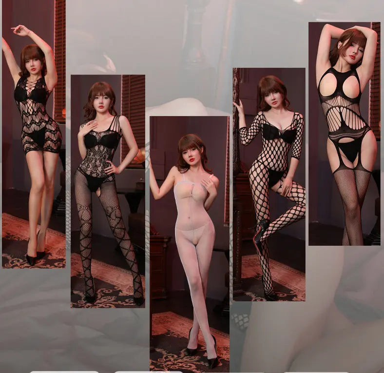 ملابس مثيرة للنساء، جوارب شفافة مفتوحة من الأمام، قطعة واحدة