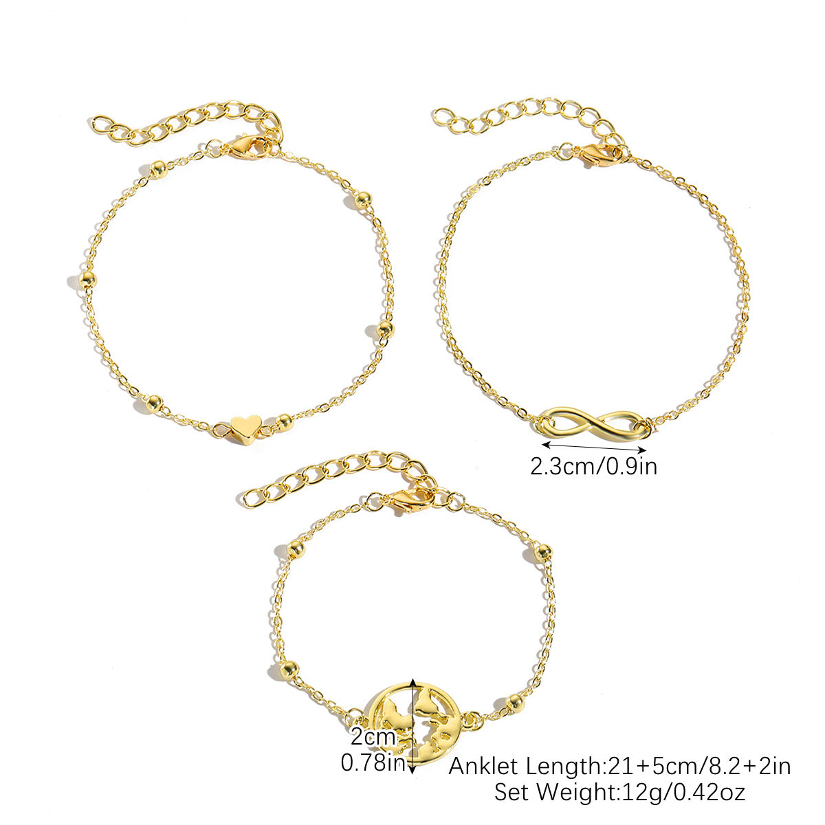 خلخال متعدد الطبقات بثلاث قطع بدلاية كريستال