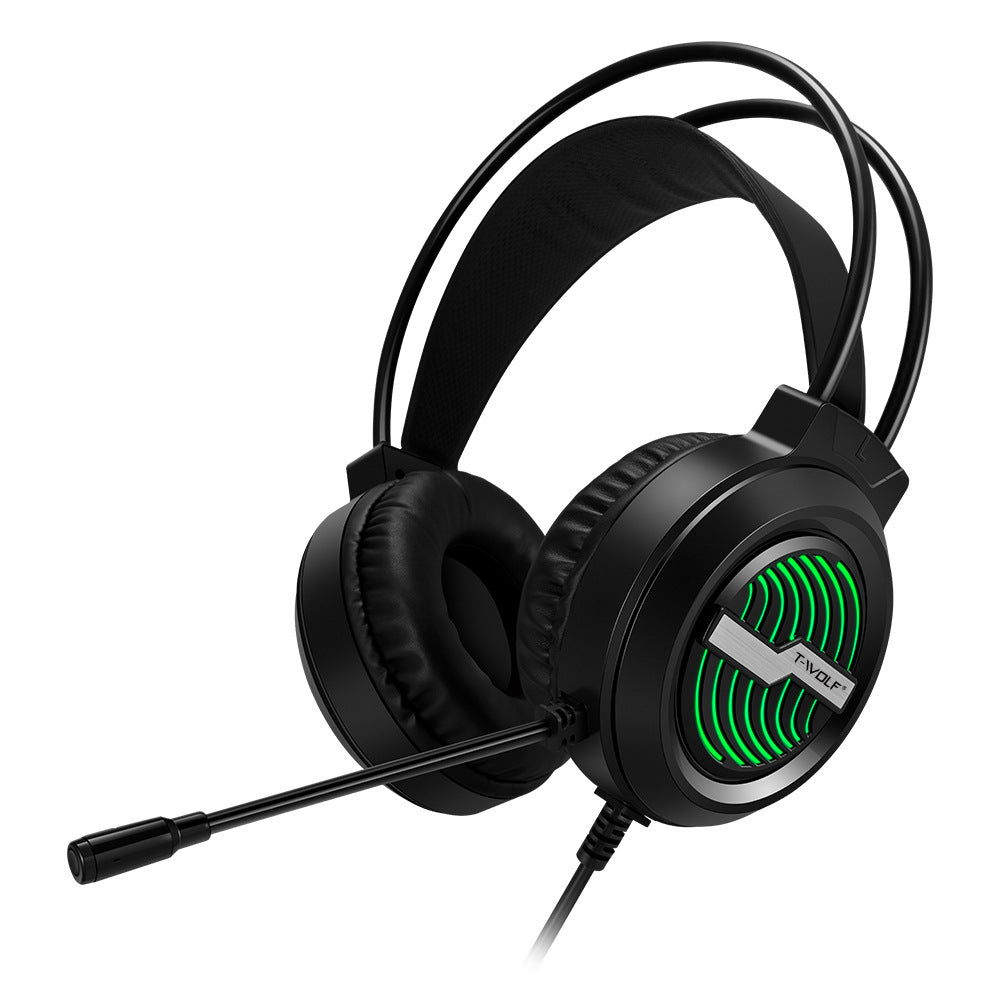 سماعة ألعاب T-WOLF/H130 USB مضيئة مثبتة على الرأس مع ميكروفون