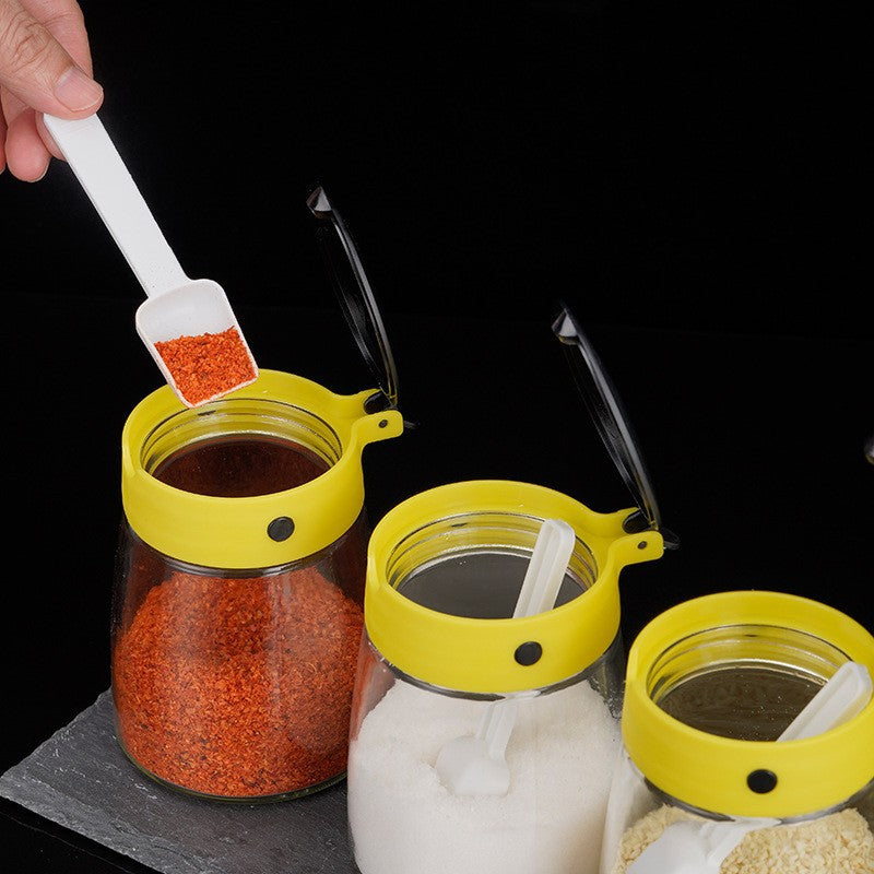 طقم توابل + موزع زيت + موزع خل + 2 بولة زجاجية بغطاء بلاستيك، زجاجة زيت مضادة للتسرب، فتح وإغلاق أوتوماتيكي، زجاجة توابل على شكل بغبغان