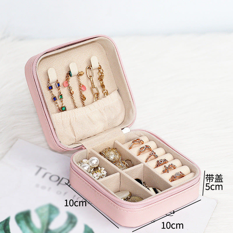 حافظة مجوهرات للسفر، منظم مجوهرات من جلد البولي يوريثين، صندوق مجوهرات صغير الحجم للخواتم والأقراط والقلائد والأساور، منظم حامل مجوهرات محمول