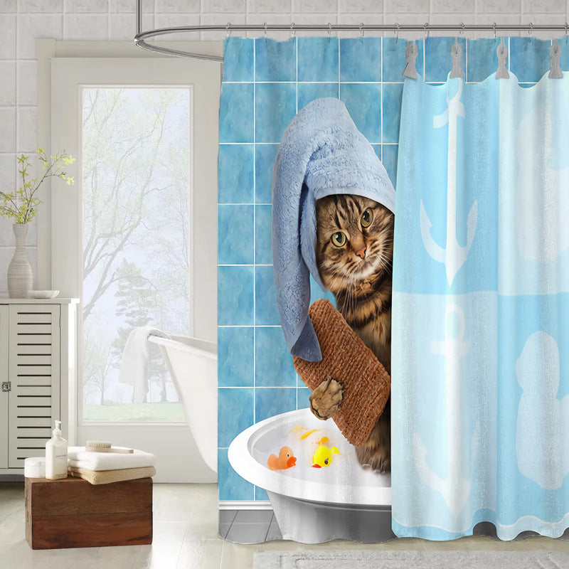 ستارة حمام برسمة قطة أو صبار ثلاثية الأبعاد و مقاومة للماء