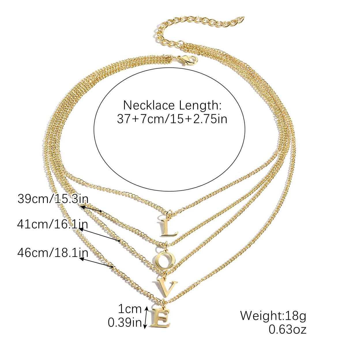 سلسلة متعددة الطبقات سلسلة متعرجة، سلسلة  حروف كلمة LOVE