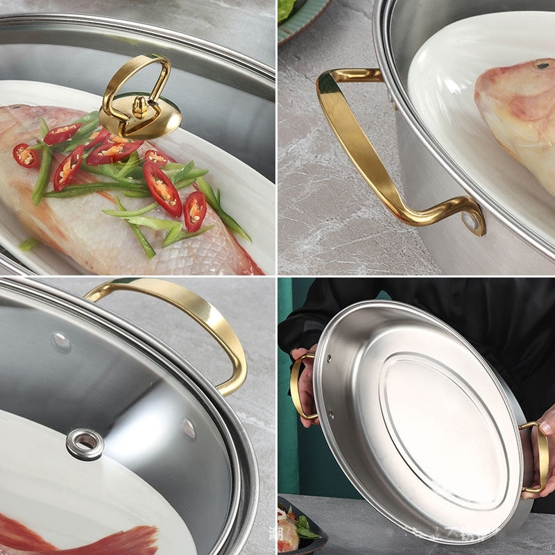 طقم وعاء طهي السمك بالبخار من الفولاذ المقاوم للصدأ 304 مكون من 4 قطع