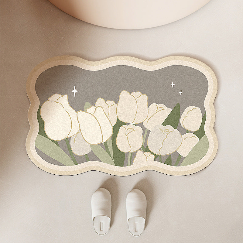 سجادة حمام ماصة غير قابلة للإنزلاق بشكل مموج ورسم زهور