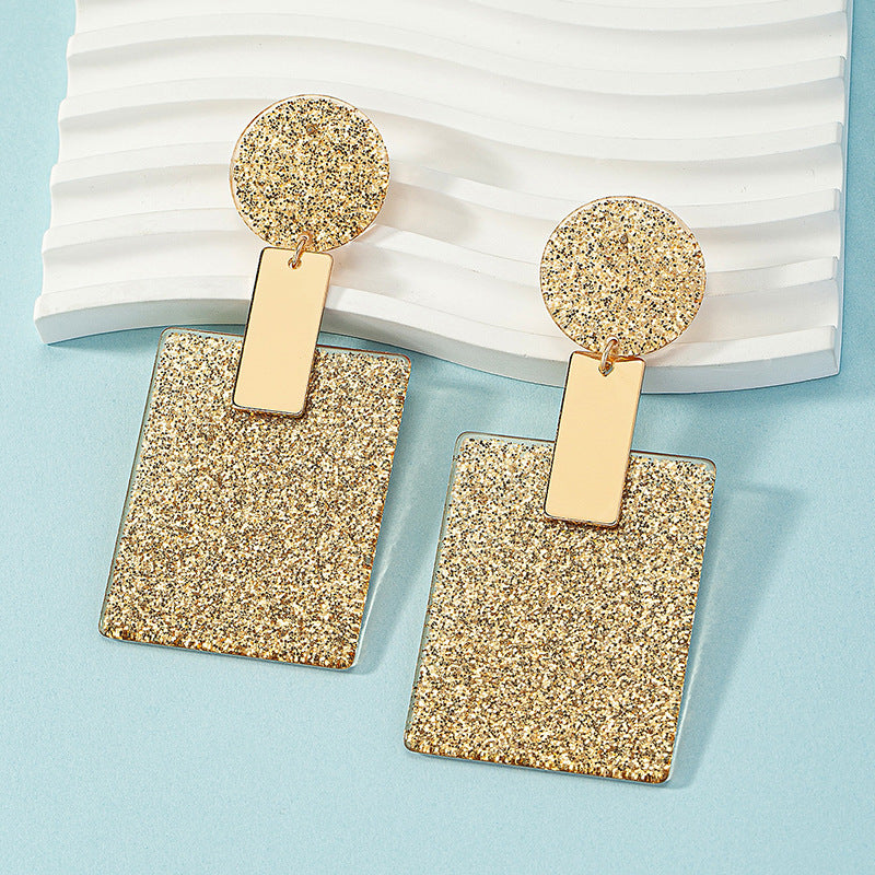 حلق كبير مربع الشكل،حلق معدني متدلي بتصميم كلاسيكي ذات نسيج مزخرف،حلقة دائرية فى الأعلى كبيرة للنساء مجوهرات عصرية