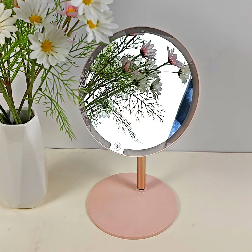 مرآة مكياج LED قابلة للتعديل 90 درجة وشاشة تعمل باللمس ذكية بإضاءة LED، مرآة مكياج محمولة لسطح الطاولة (متعددة الألوان، تعمل بمنفذ USB) حجم كبير