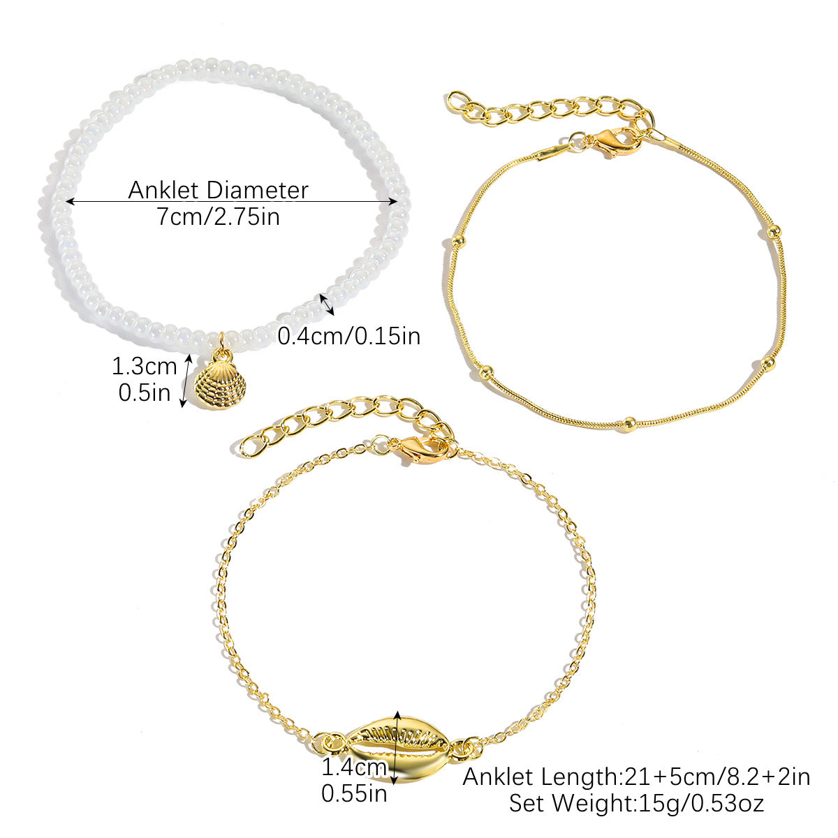 خلخال متعدد الطبقات بثلاث قطع بدلاية كريستال