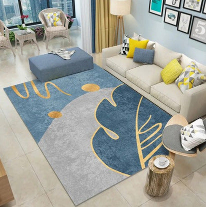 سجادة بتصميم مطبوع ثلاثي الأبعاد مع جانب خلفي مُضاد للإنزلاق بحُبيبات PVC - كواليتي الألوان زاهية وواضحة بتظهر كل تفاصيل السجادة (لون: كحلى * رمادى/ شكل: ورقة شجر)