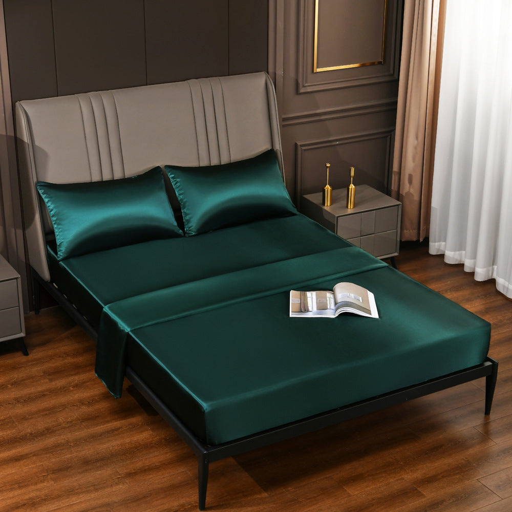 ملاية سرير من الحرير الستان بلون سادة، مقاس سرير مزدوج كينج (270*245 سم) - مقاومة للانكماش والبهتان - تتضمن 2 كيس وسادة (75*50 سم)