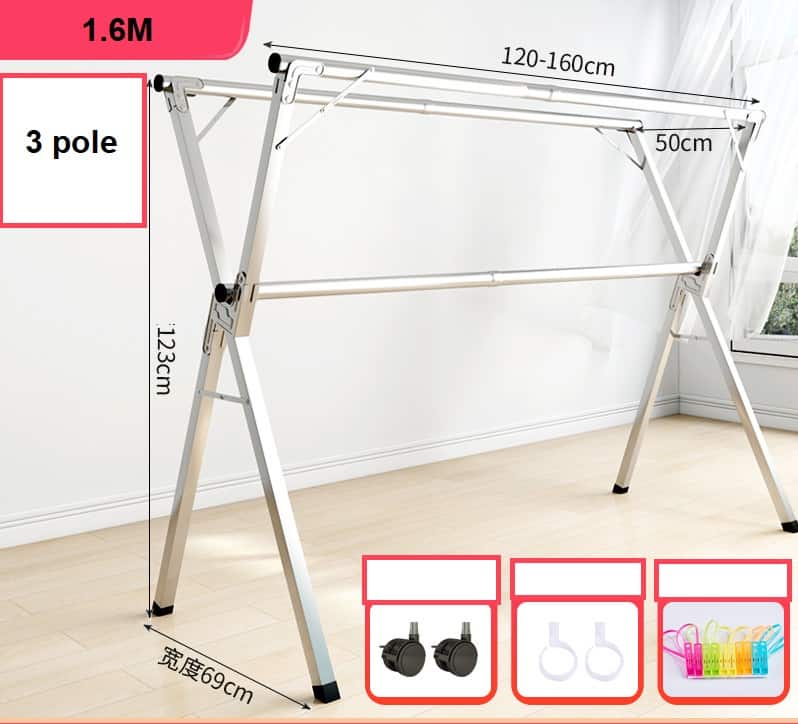 منشر ملابس مزدوج وقابل للطي من الفولاذ المقاوم للصدأ