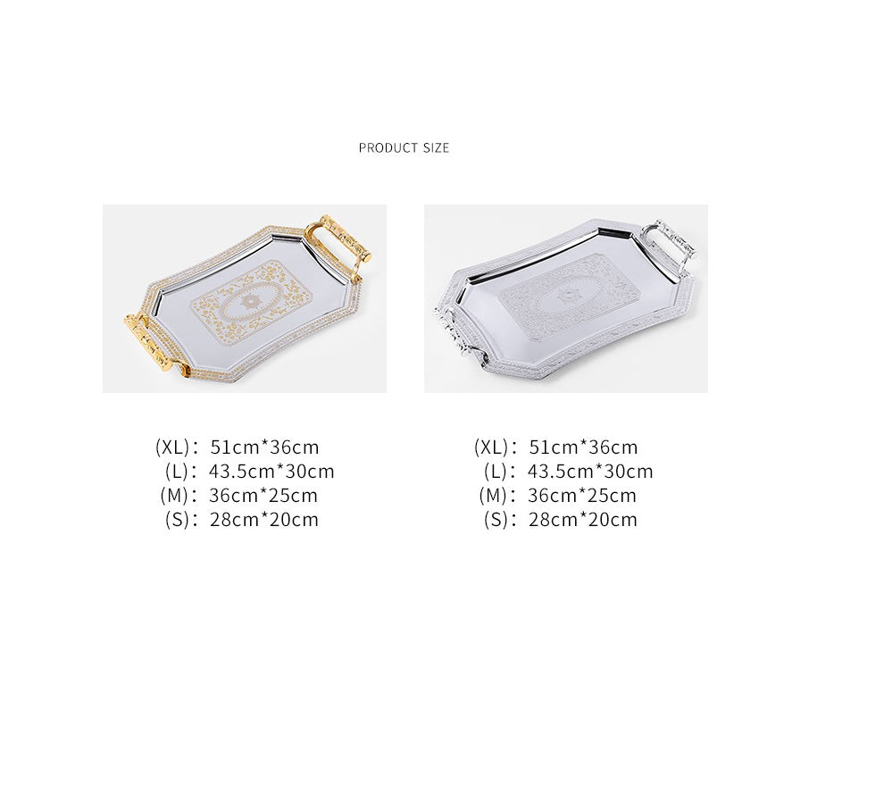 صينية تقديم من الستانلس ستيل الفاخر عالى الجودة  الغير قابل للصدأ أو تغيير اللون، منحوته باللونين الفضي والذهبي