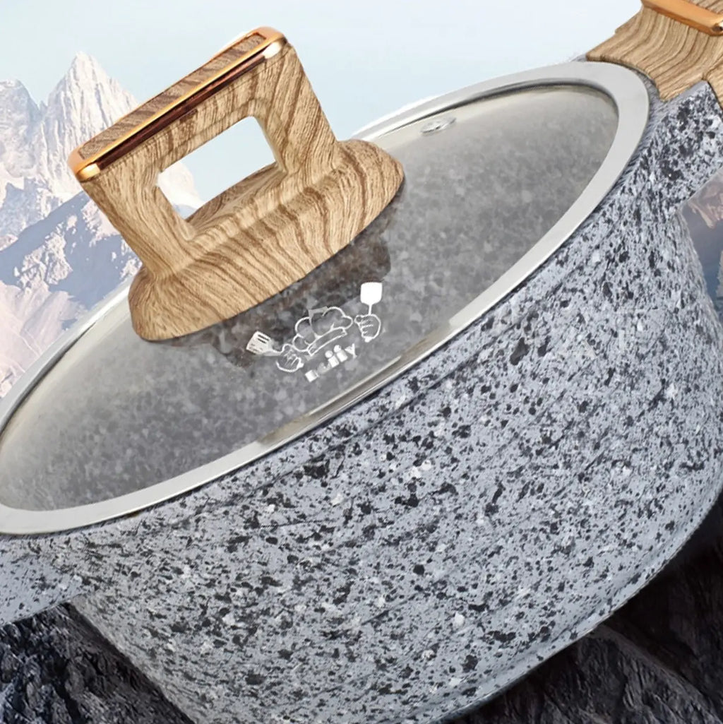 حلة جرانيت 5مل، بغطاء زجاج ومقبض خشبى عالى الجودة عازل للحرارة