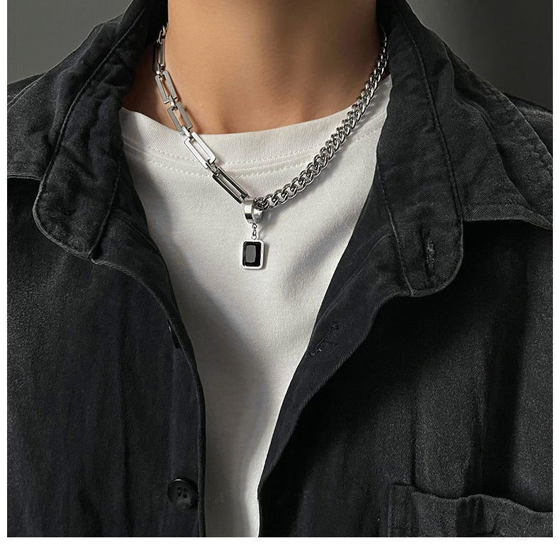 سلسلة عنق من فولاذ مقاوم للصدأ مع خرزة سوداء او نجمة