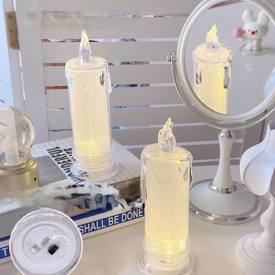 شمعة برونز إكريليك مصباح شمعة ليد بحجاره حجم كبير 18سم، شفاف