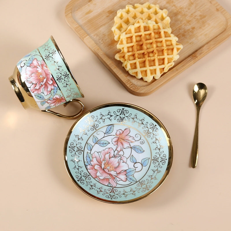  طقم فناجين قهوة وأطباق من البورسلين الفاخر عالى الجودة مطلى بالذهب، مع صندوق هدايا