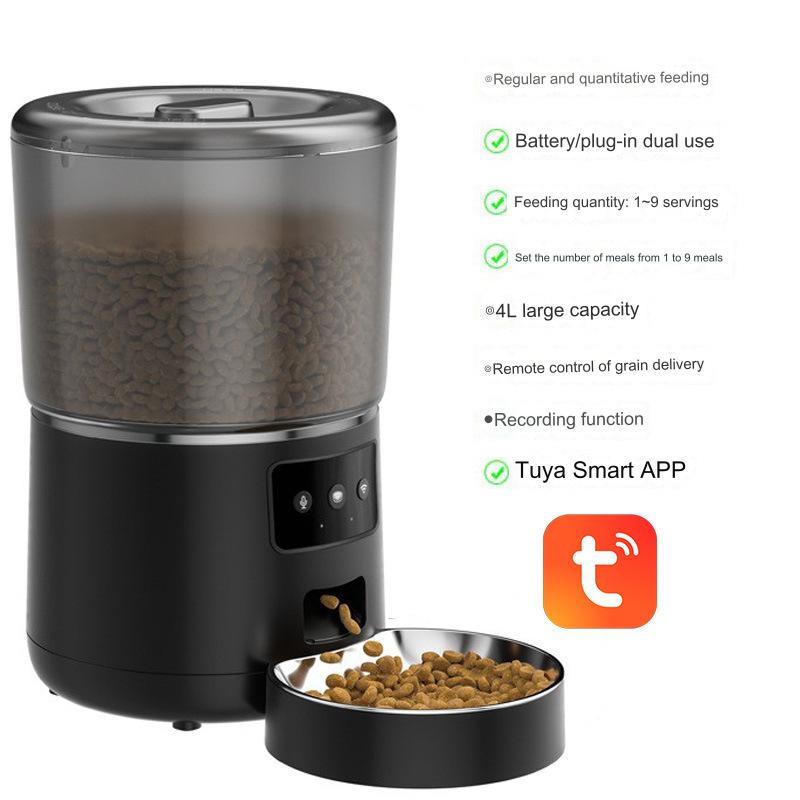 جهاز تغذية أوتوماتيكي للقطط والكلاب بسعة 4 لتر، موزع طعام جاف للحيوانات الأليفة مع تصميم خال من الأنسداد، تحكم من APP في الكمية من 1-4 وجبات في اليوم، للحيوانات الأليفة الصغيرة والمتوسطة