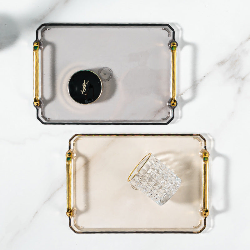 صينية بلاستيكية من خامات عالية الجودة مستطيلة  بمقابض ذهبية