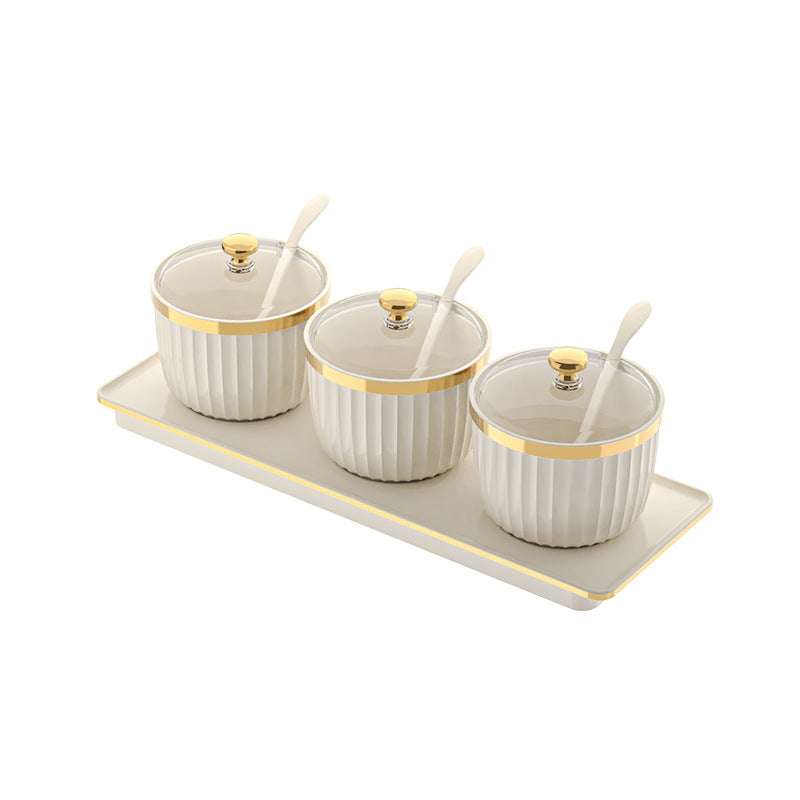 طقم توابل، برطمانات التوابل، أواني التوابل للمطبخ، طقم توابل مصنوع من مادة البولي بروبلين القوية مع غطاء وملعقة، 3 قطع