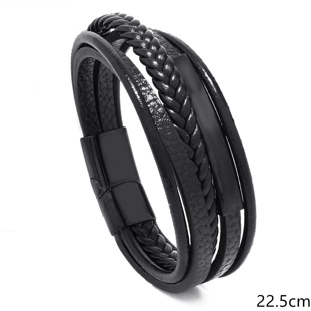 سوار جلد مضفر للرجال أساور تيتانيوم من الفولاذ المقاوم للصدأ للرجال - جلد طبيعي - أساور عريضة بمشبك مغناطيسي