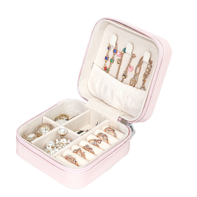حافظة مجوهرات للسفر، منظم مجوهرات من جلد البولي يوريثين، صندوق مجوهرات صغير الحجم للخواتم والأقراط والقلائد والأساور، منظم حامل مجوهرات محمول