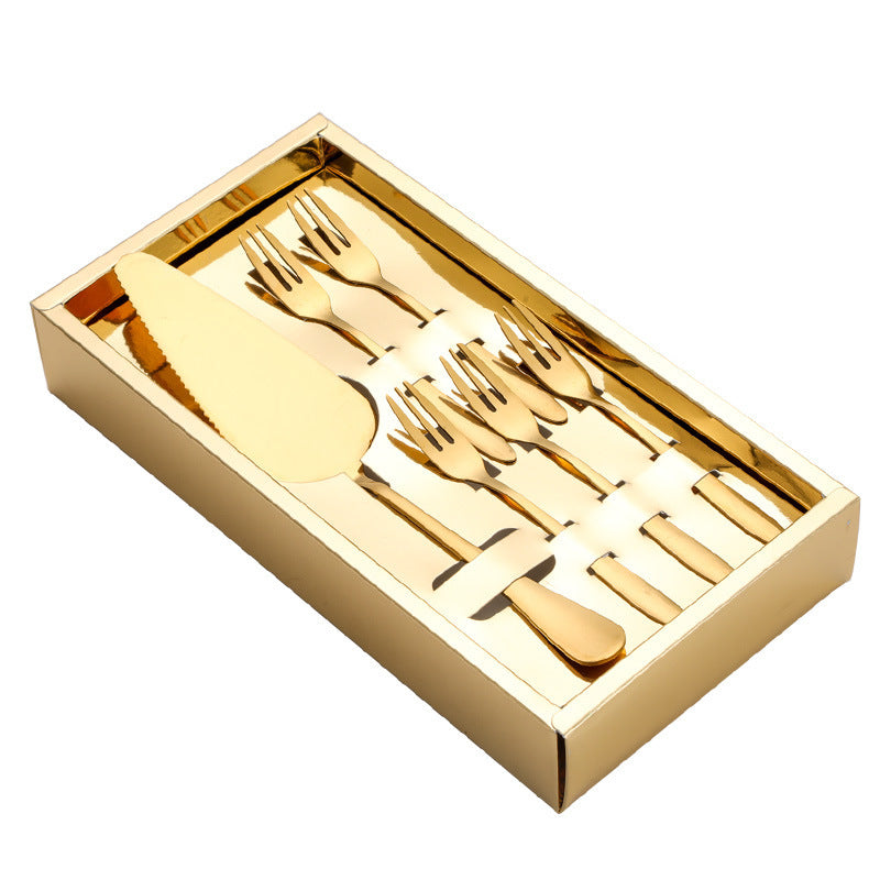 طقم شوك وملعقة كيك من الفولاذ المقاوم للصدأ مع صندوق هدايا