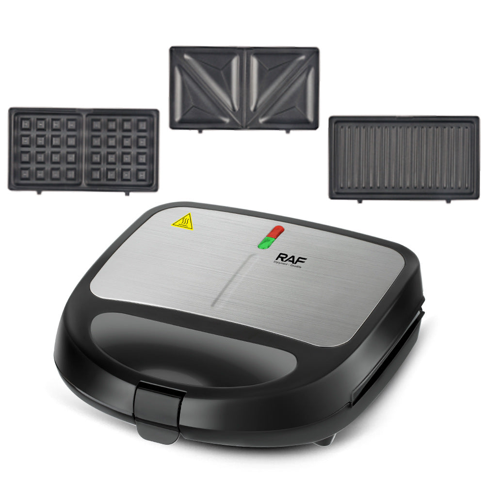 ماكينة صنع الساندويتشات والوافل راف R.540 3 في 1، طلاء غير لاصق، سهلة التنظيف، تسخين سريع، RAF 850 وات، فولاذ/أسود