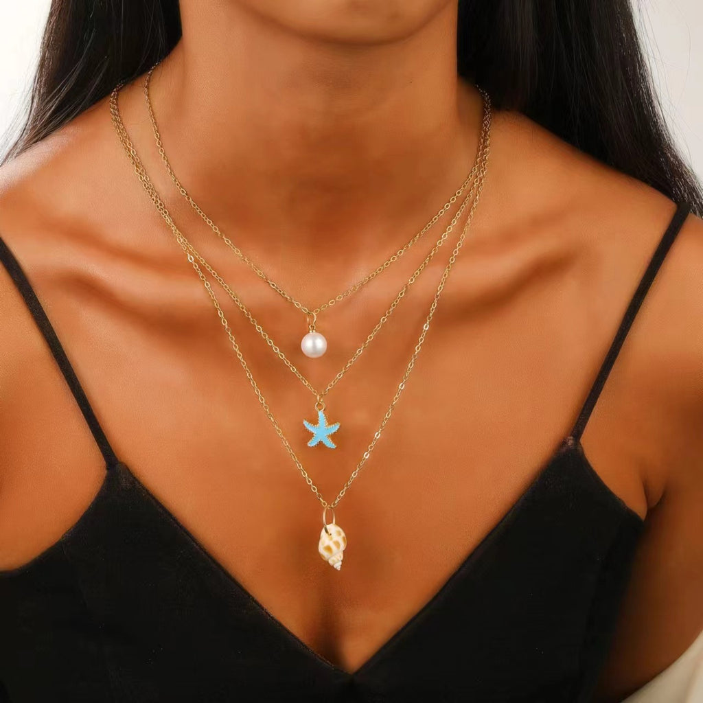 تشكيلة السلاسل الصيفية لنجمة البحر من حجر العقيق الأزرق المائي