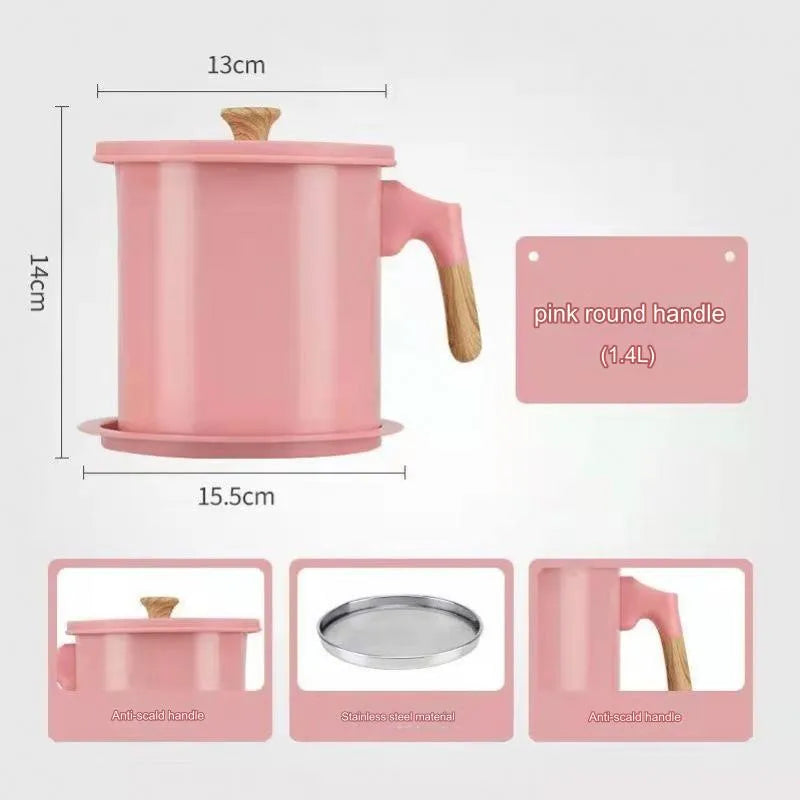 فلتر زيت مع مصفاة ستانلس ستيل مانعة للتسرب، للقلي وتخزين زيت الطبخ 1.4 لتر